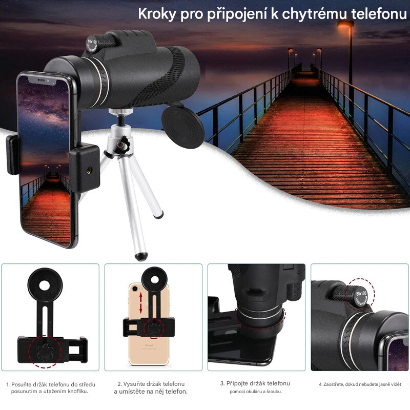 HD profesionální monokulární dalekohled a kamera – hvězdářský dalekohled pro mobilní telefon, vhodný pro pozorování Měsíce a souhvězdí.