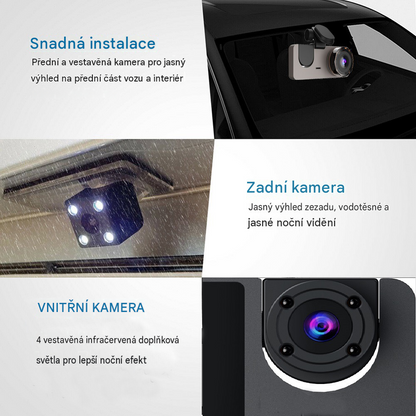 🚗 Tříkanálová autokamera s Wi-Fi a širokoúhlým záznamem