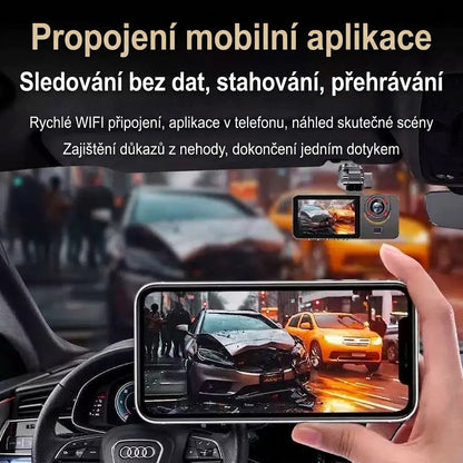 🚗 Tříkanálová autokamera s Wi-Fi a širokoúhlým záznamem