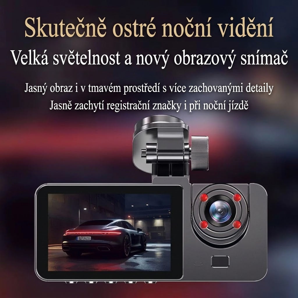 🚗 Tříkanálová autokamera s Wi-Fi a širokoúhlým záznamem