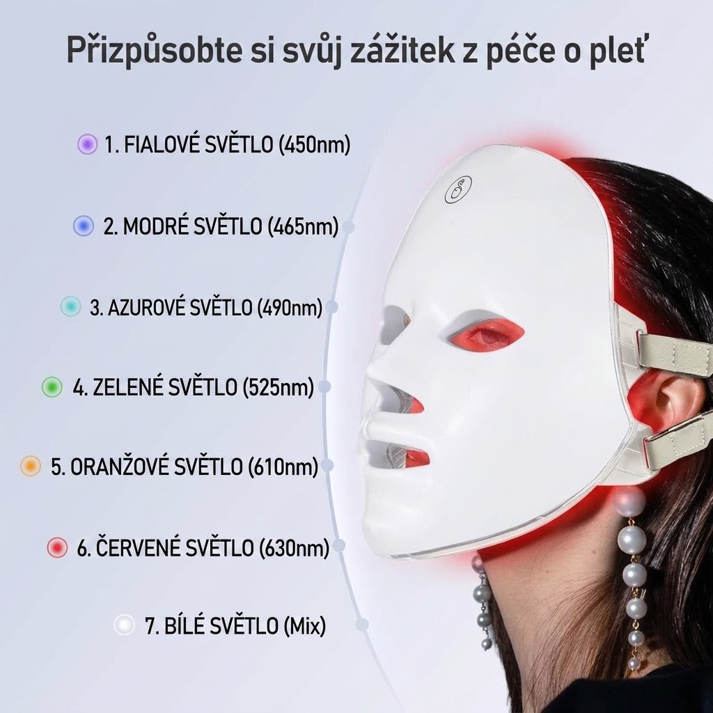7barevná LED světelná maska – pro zářivější a mladistvější pleť v pohodlí domova